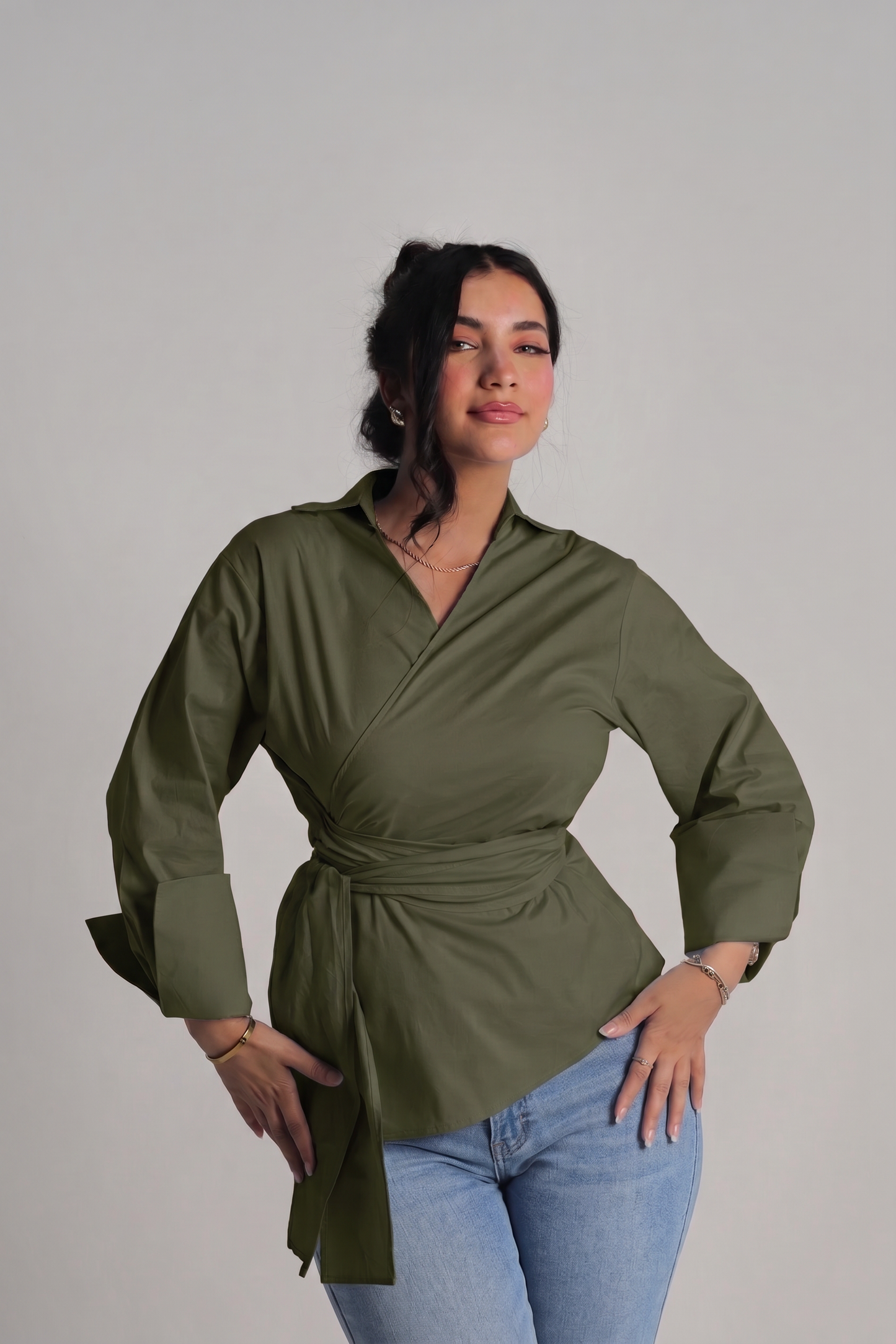 Olivelene Wrap Shirt - in dark olive