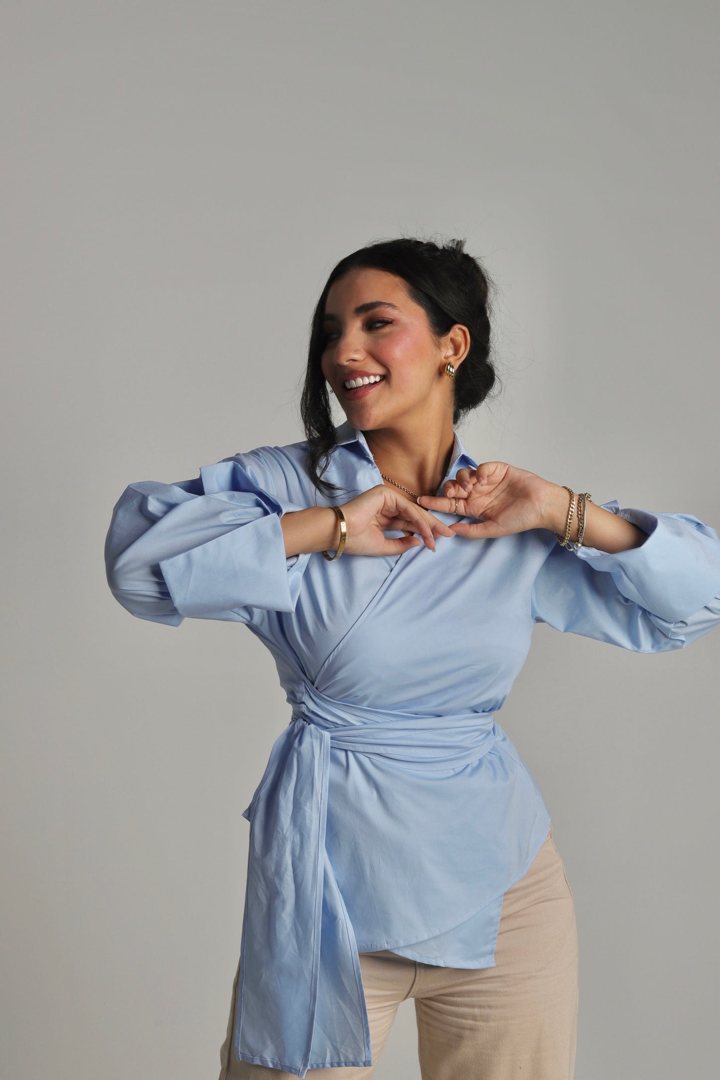 Skylene Wrap Shirt - in Baby Blue