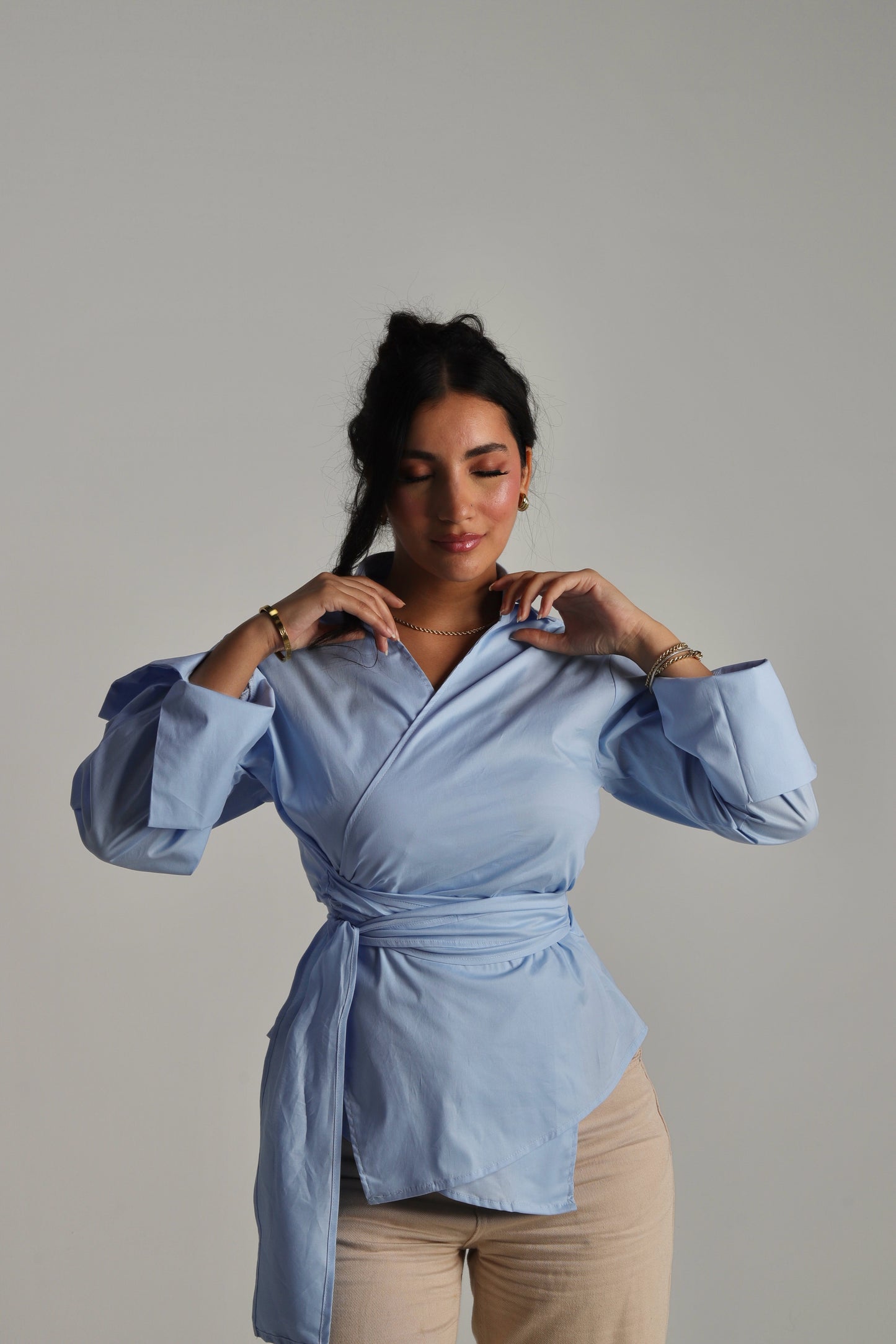 Skylene Wrap Shirt - in Baby Blue