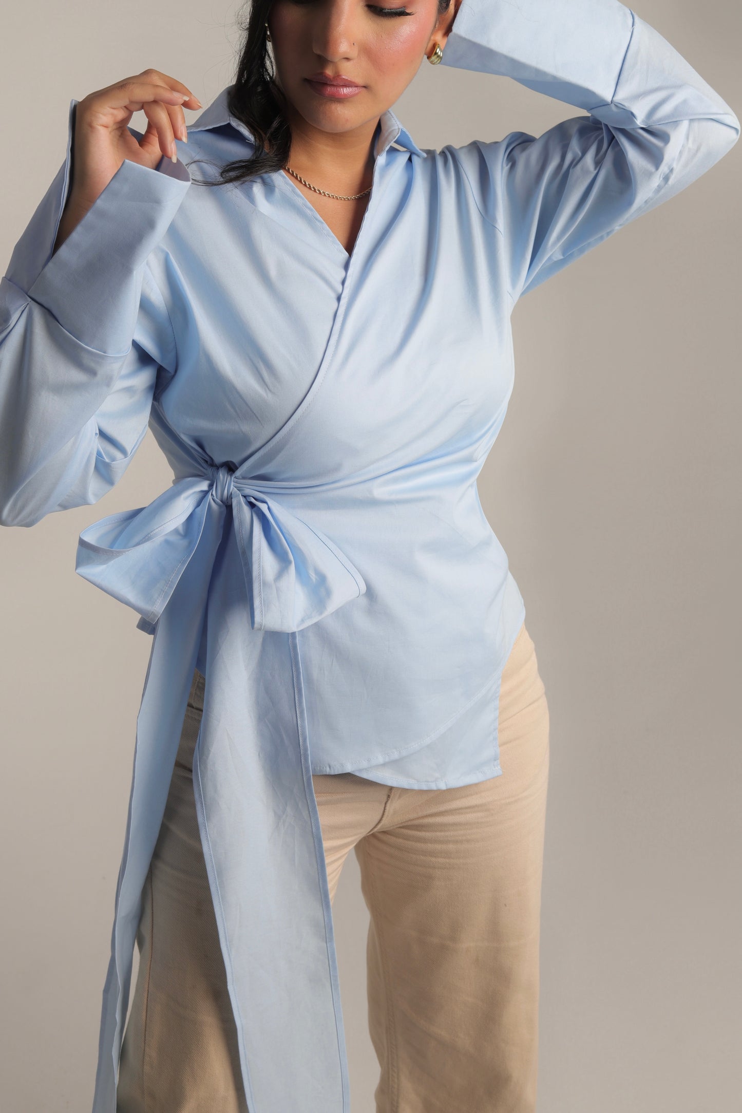 Skylene Wrap Shirt - in Baby Blue