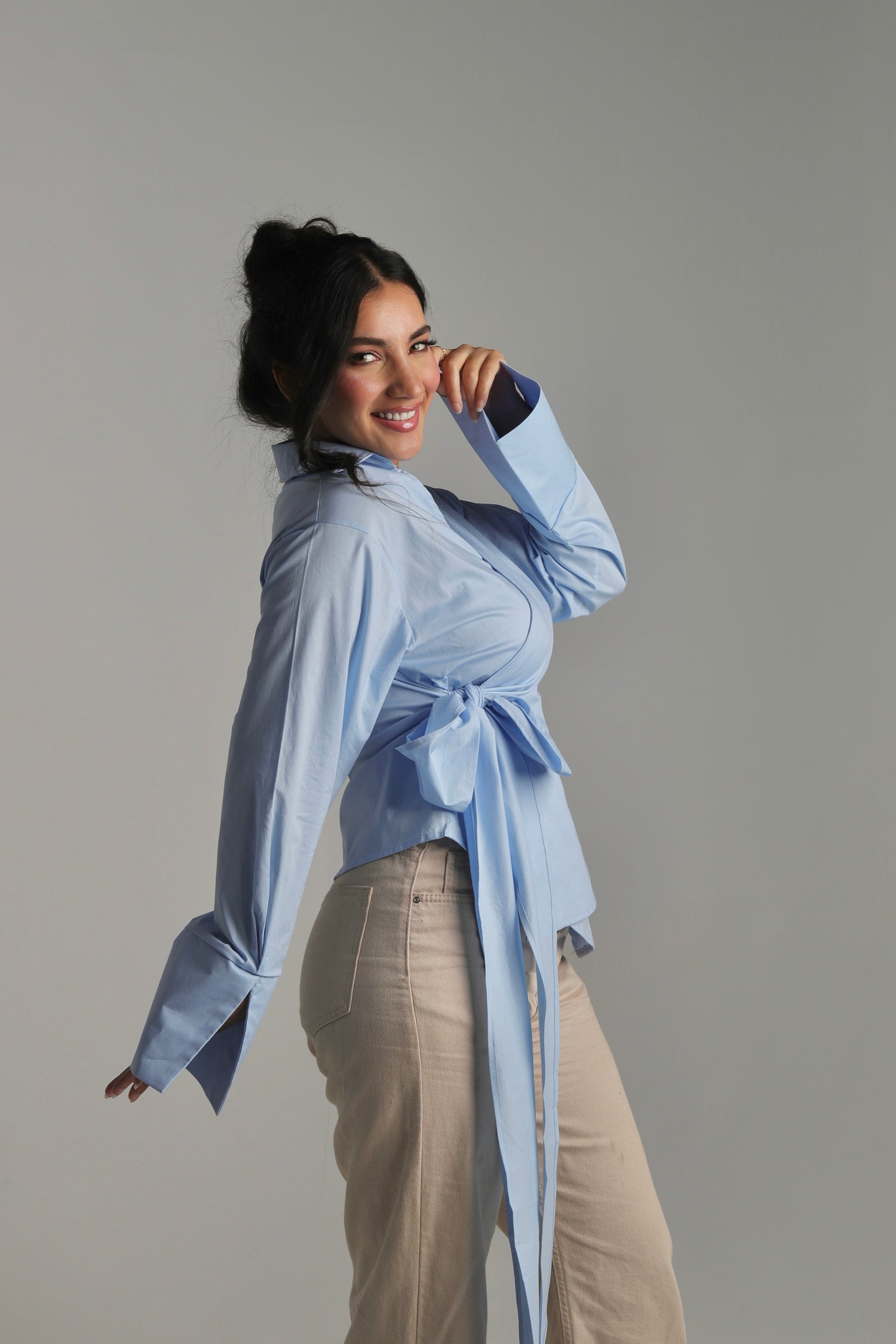 Skylene Wrap Shirt - in Baby Blue