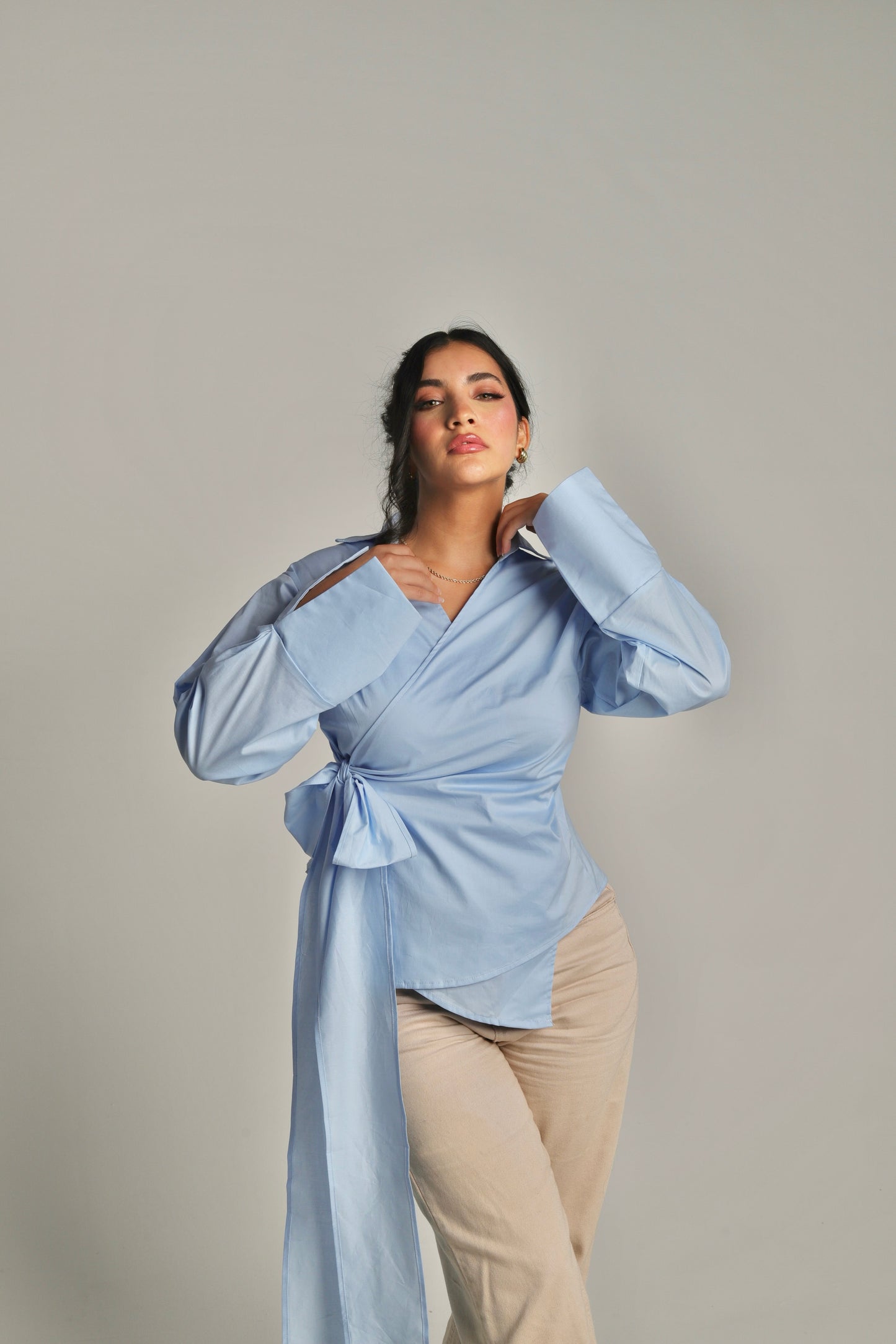 Skylene Wrap Shirt - in Baby Blue