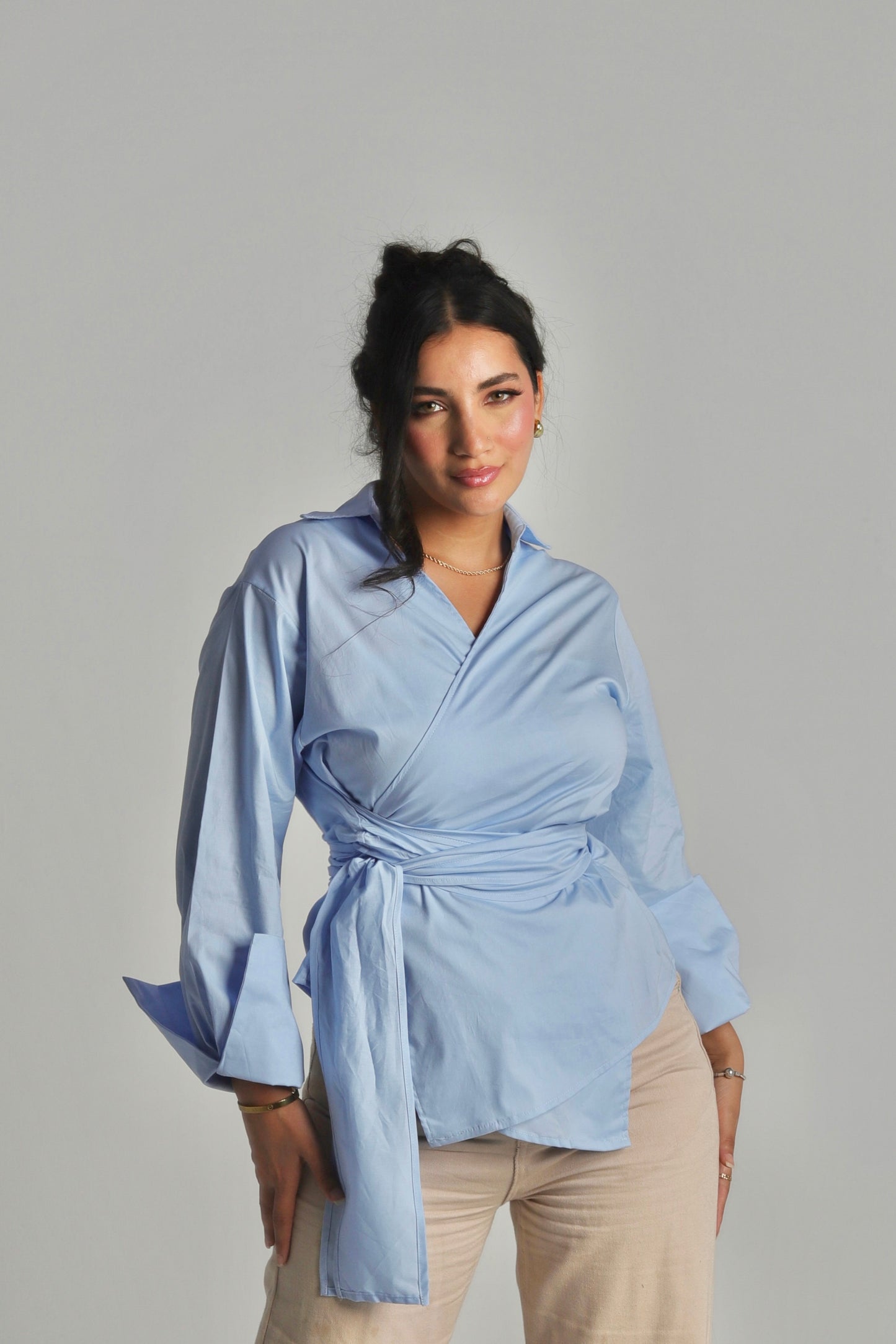 Skylene Wrap Shirt - in Baby Blue