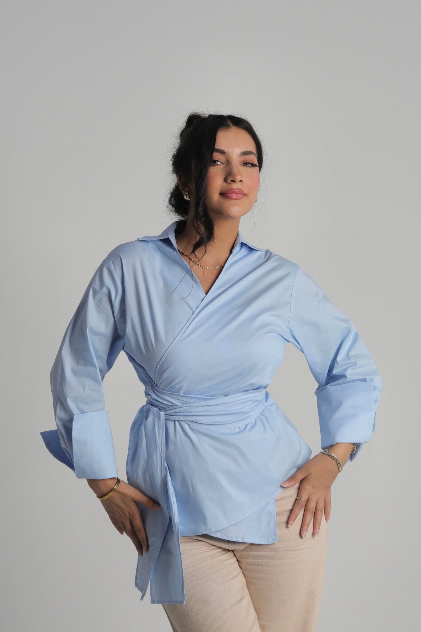 Skylene Wrap Shirt - in Baby Blue