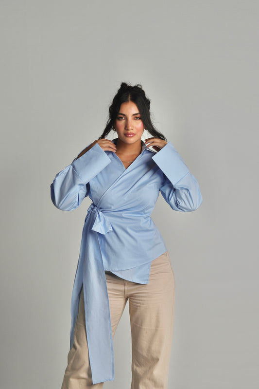 Skylene Wrap Shirt - in Baby Blue