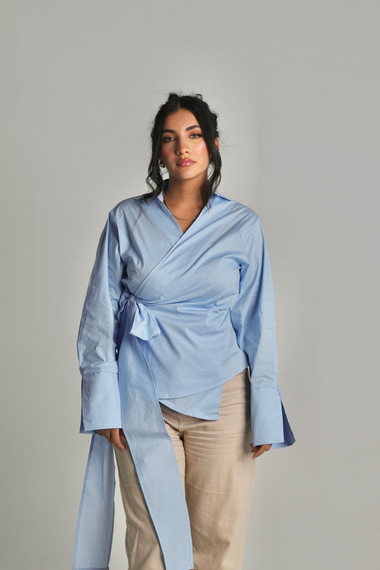 Skylene Wrap Shirt - in Baby Blue