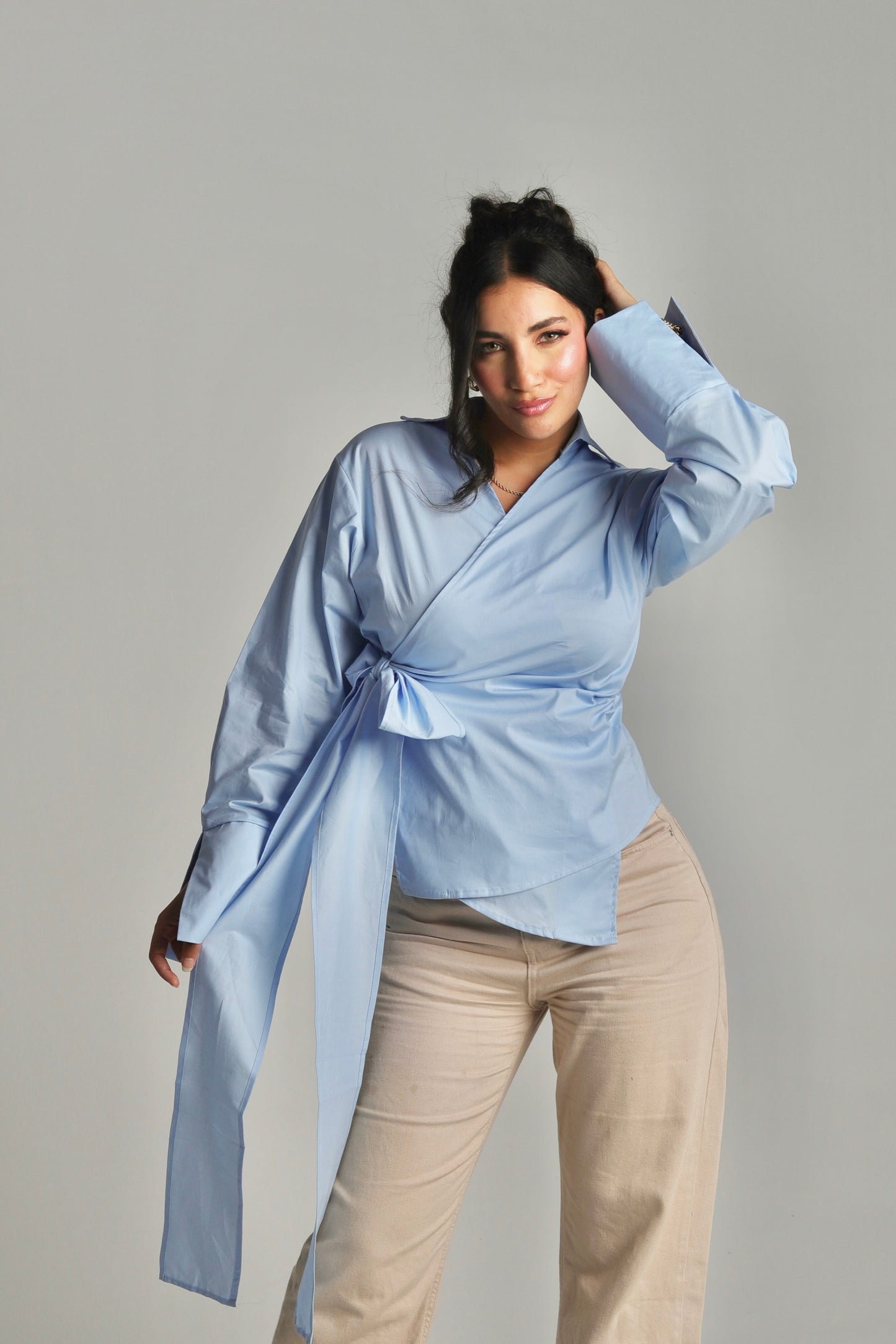 Skylene Wrap Shirt - in Baby Blue