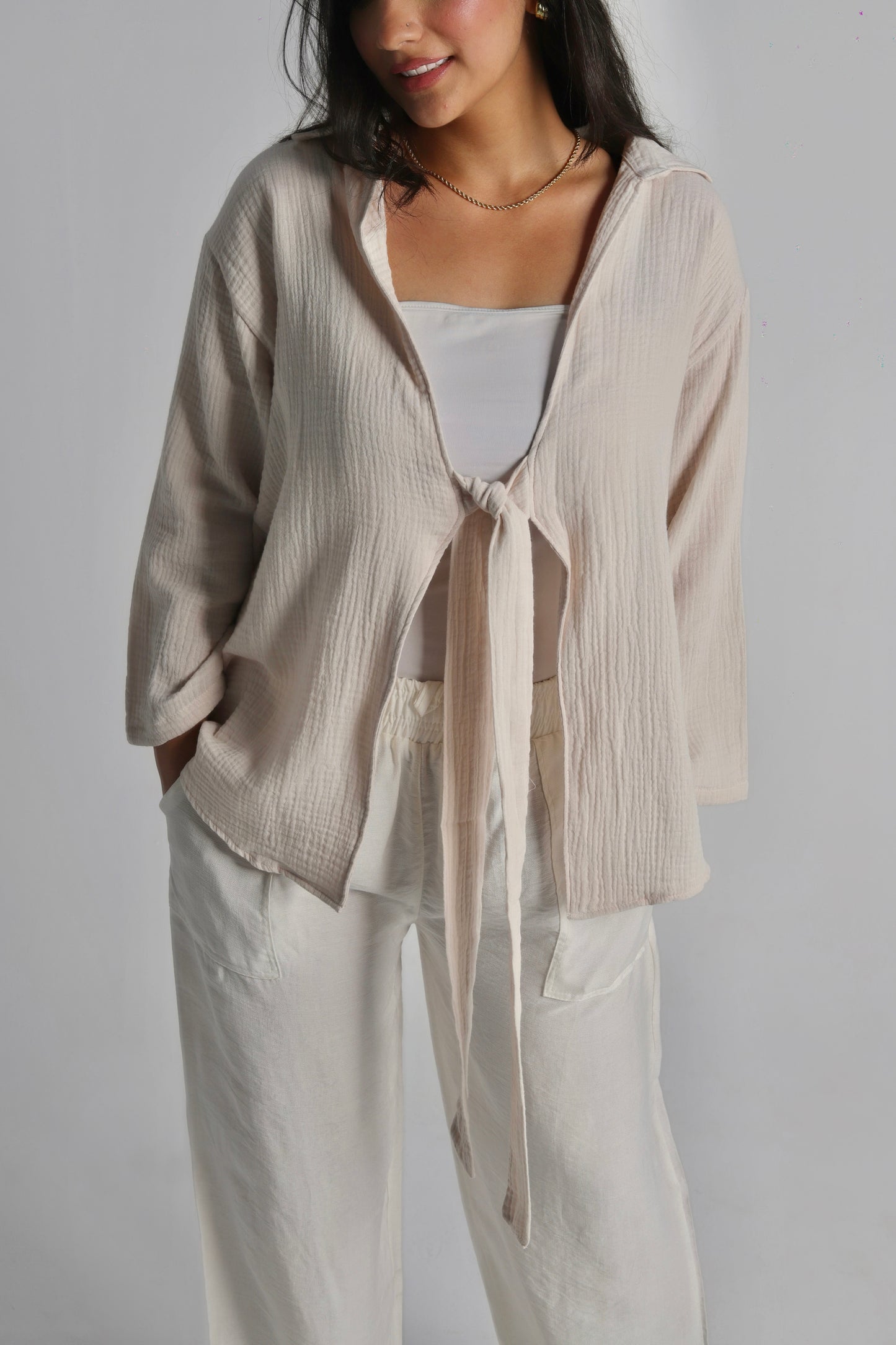 Creamy Tie Shirt