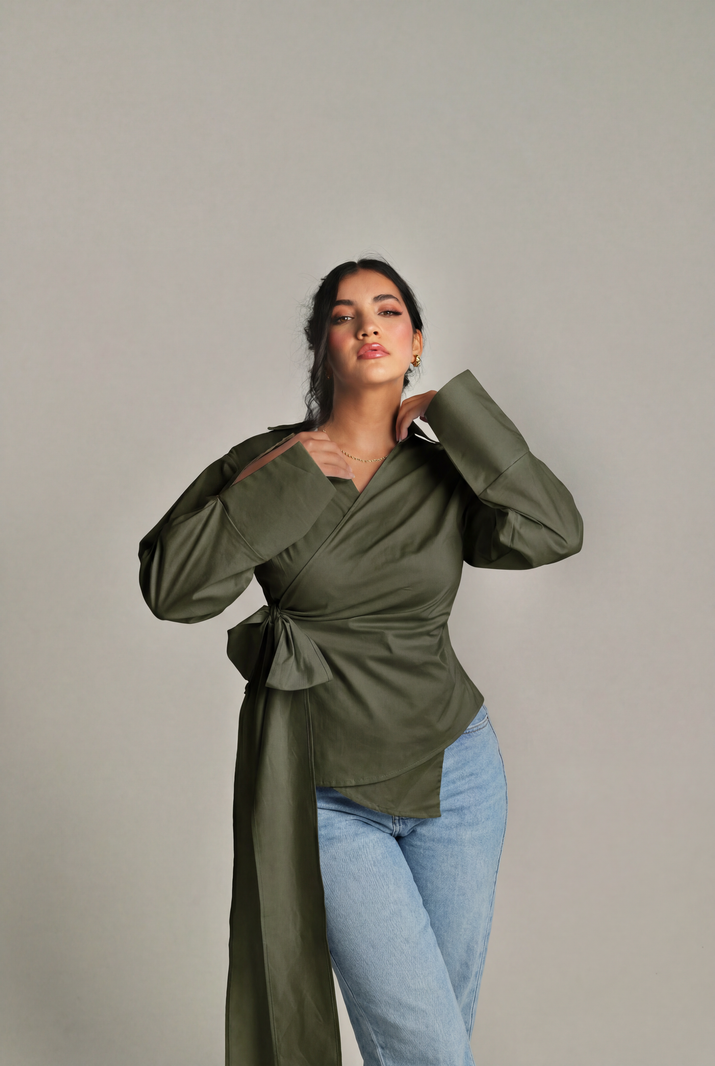 Olivelene Wrap Shirt - in dark olive