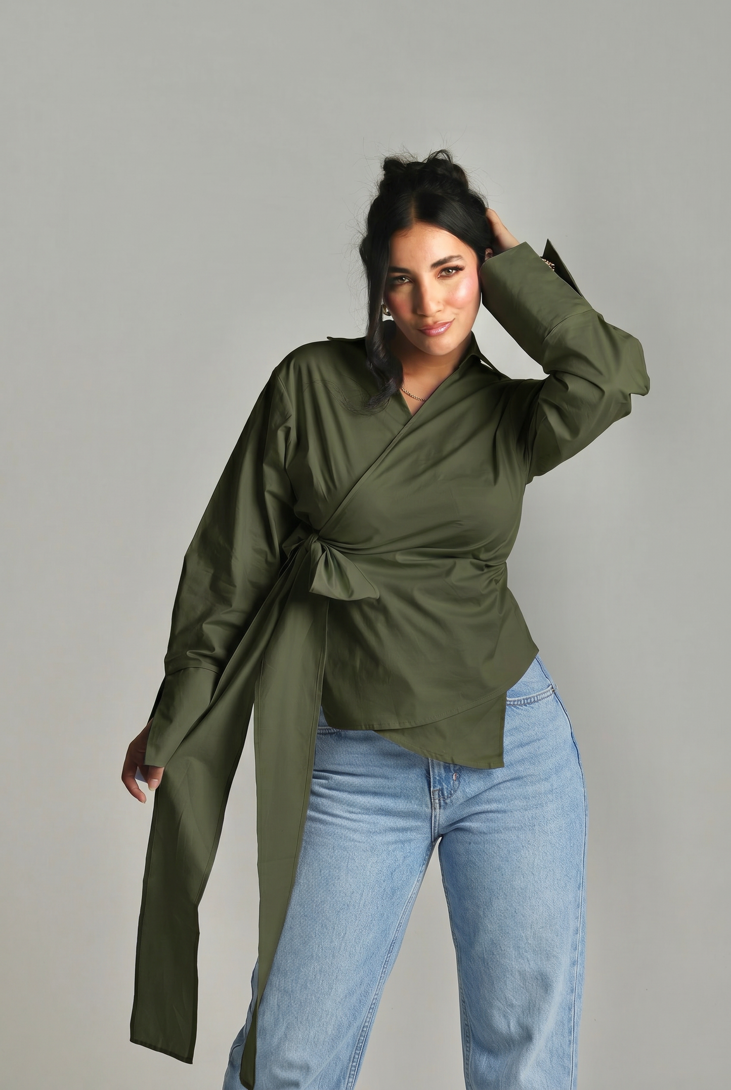 Olivelene Wrap Shirt - in dark olive
