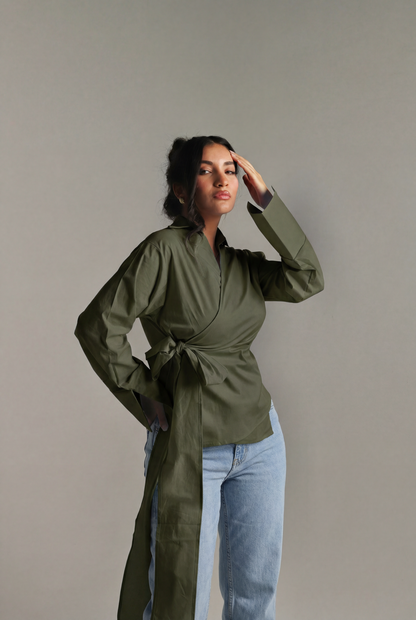 Olivelene Wrap Shirt - in dark olive